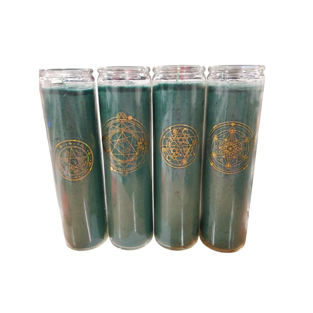 Green Sacred Geometry Candle Witchcraft Spell Money Drawing Prosperity Abundance
